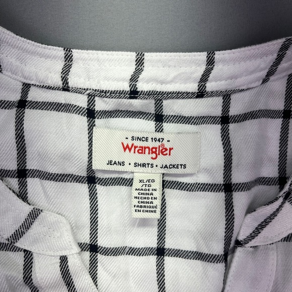 Wrangler Plaid Peasant Top 3/4 Sleeve Button Up Blouse‎ White Black XL Boho - Picture 4 of 7